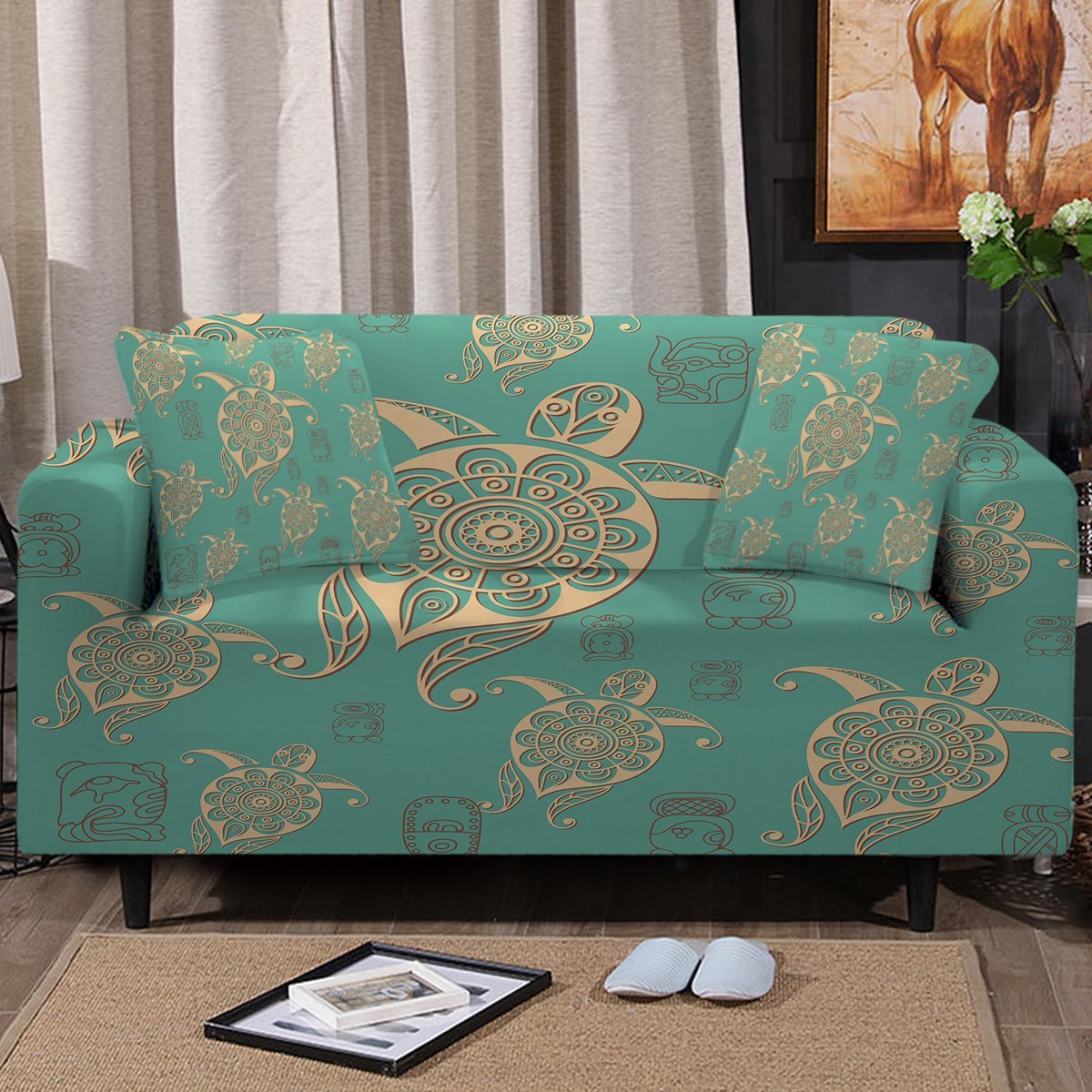 Turtles in Turquoise Couch Cover