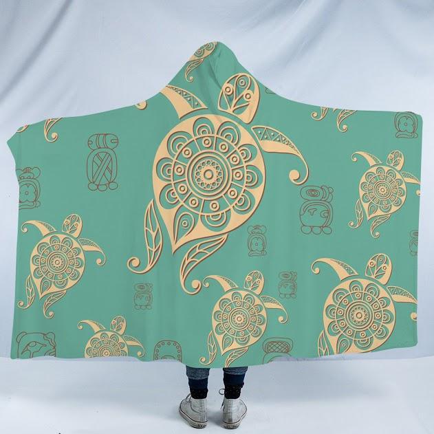 Turtles in Turquoise Cozy Hooded Blanket