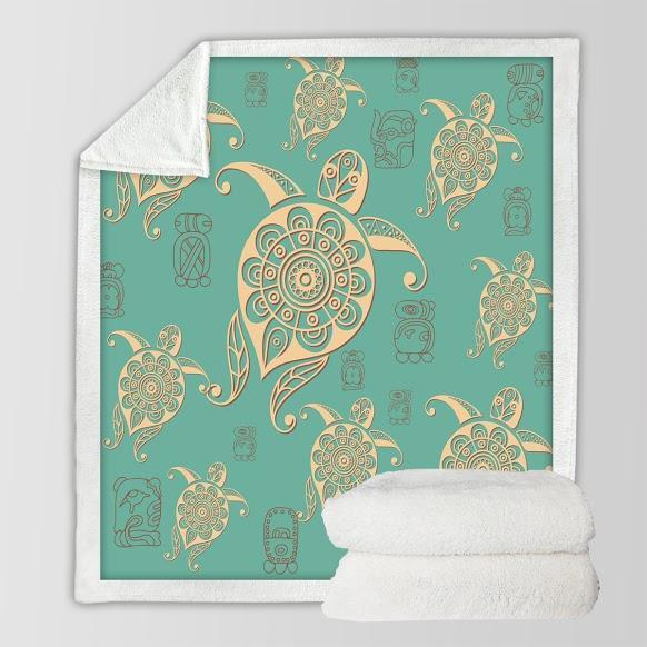 Turtles in Turquoise Soft Sherpa Blanket