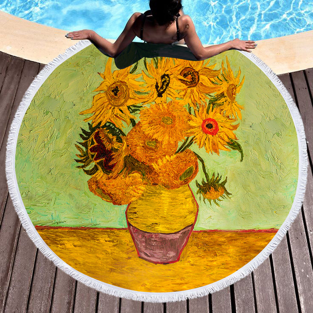 Van Gogh&#39;s Sunflowers Round Beach Towel