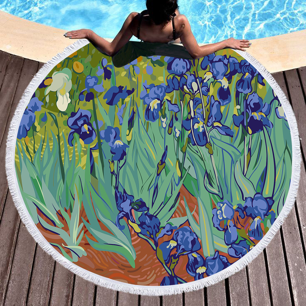 Van Gogh&#39;s Irises Round Beach Towel