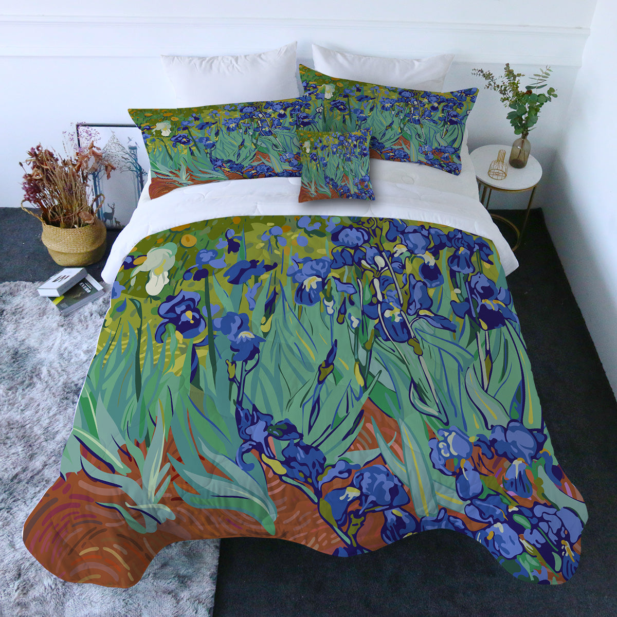 Van Gogh's Irises Comforter with Shams and Pillow Cover