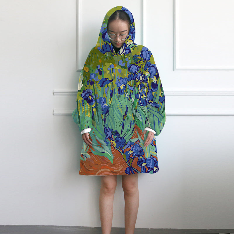 Van Gogh's Irises Wearable Blanket Hoodie