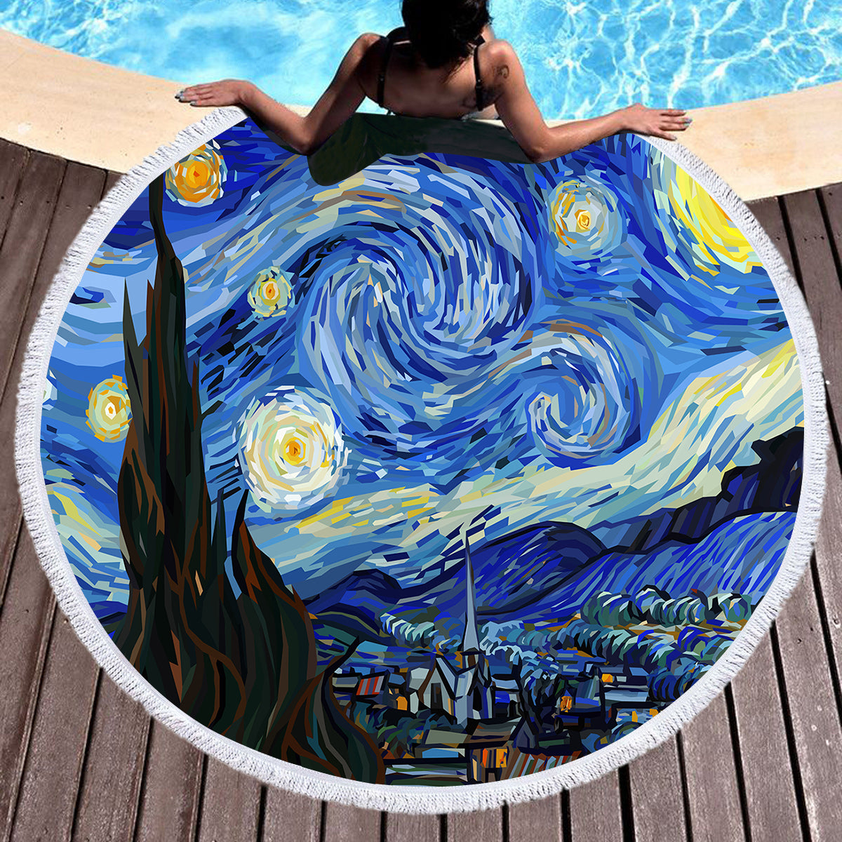 Van Gogh&#39;s Starry Night Round Beach Towel