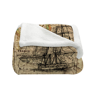 Vintage Nautical Map Bedspread Blanket