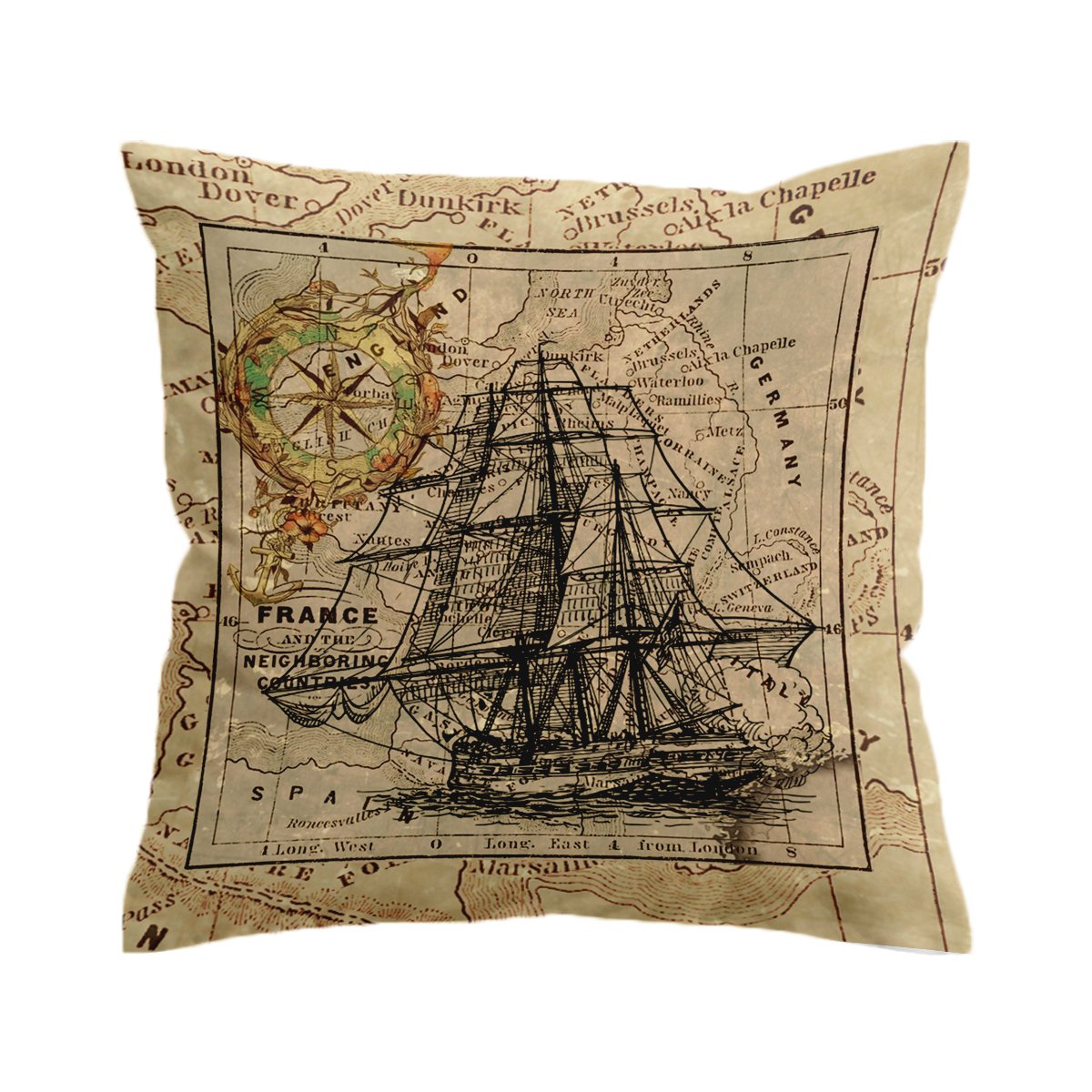 Vintage Nautical Map Comforter with Shams and Pillow Cover